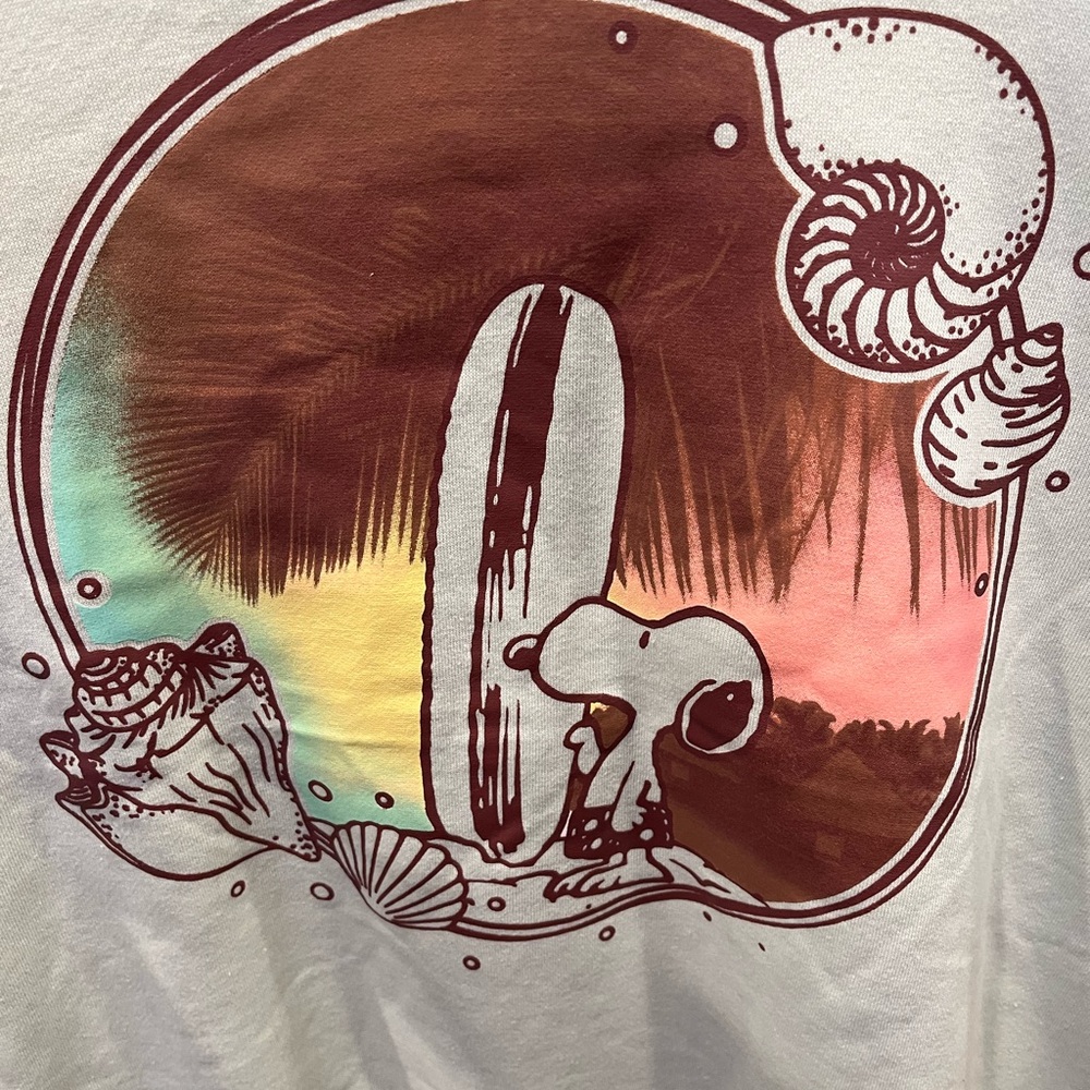 Peanuts Snoopy Mint Green Sweatshirt with Sunset/Surf/Beach/hibiscus Design - Picture 4 of 4